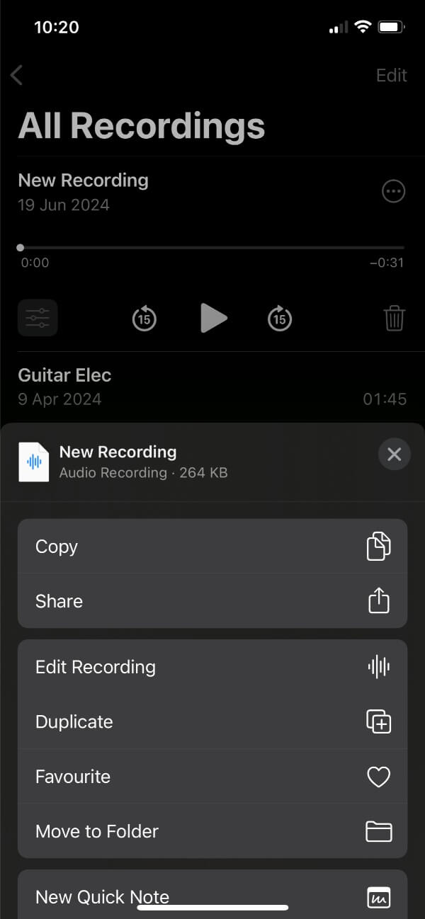 Voice Memo app on iPhone